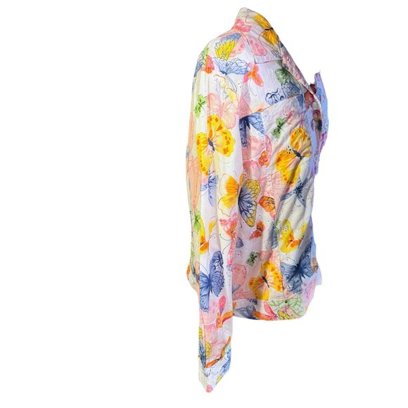 Alfred Dunner 12 Petite Womens Button-Up Jacket With Colorful Butterfly Print - Picture 2 of 7